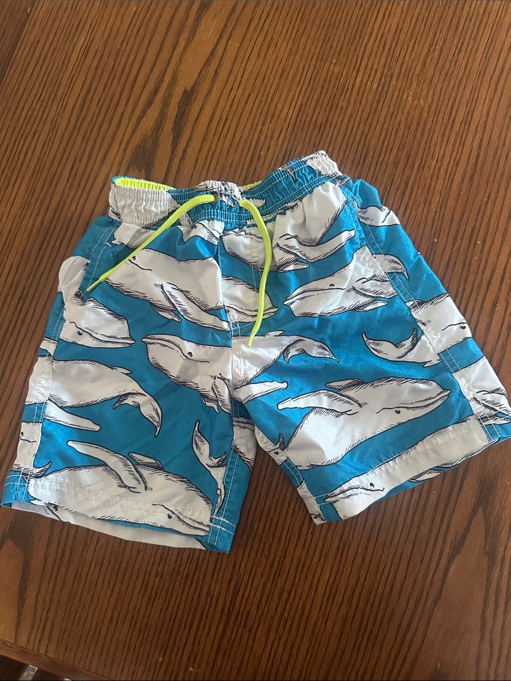Carter's Bright Blue Whale Swim Trunks with Neon Drawstring